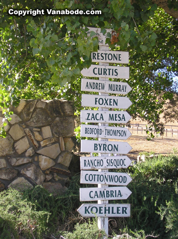 Picture of directional signs for wineries in Santa Ynez