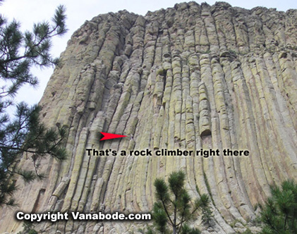 picture of devil's tower rock climber