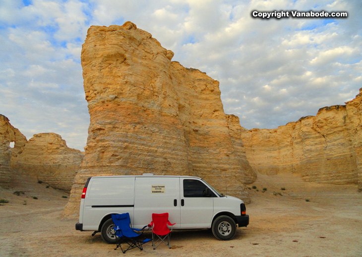 Free camping at the Oakley Monument Rocks in Kansas