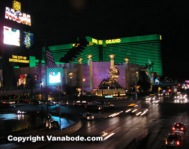 The emerald green lights of the MGM Grand in Las Vegas at night picture