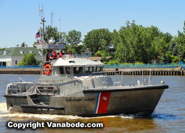 coast guard stainless steel vessel at connector park in  Grand Haven Michigan inlet