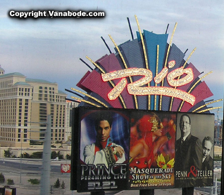 A picture of the Rio Hotel sign on advertising shows